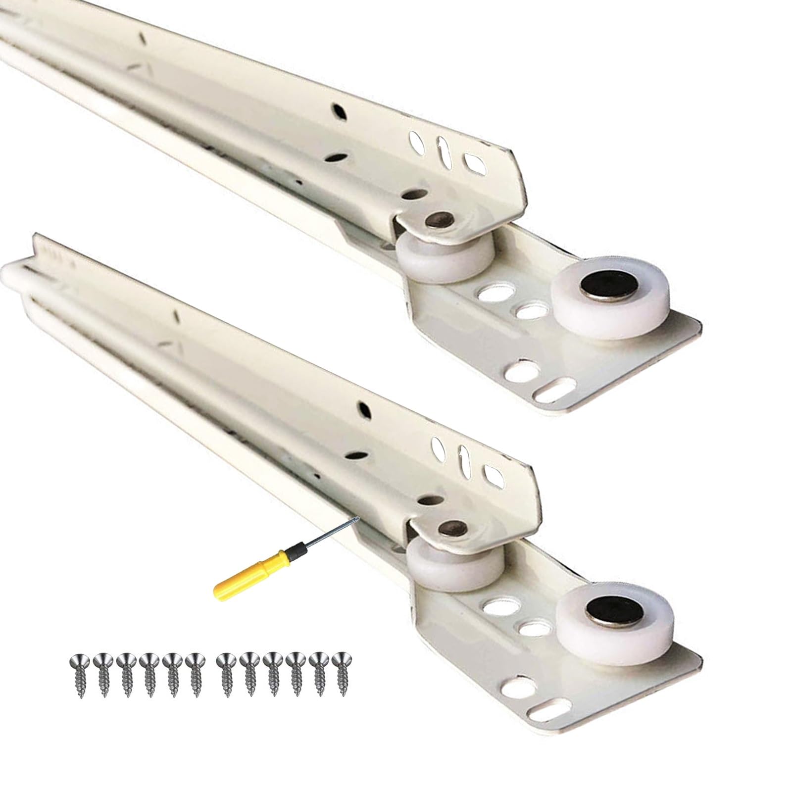 Cabinet Drawer Slides Roller Runners Drawer Tracks, 25cm to 55cm White 1 Pair/Support 40kg, for Dresser, Keyboard Trays and Drawers, Office and Garage, Sliding Shelf Runners