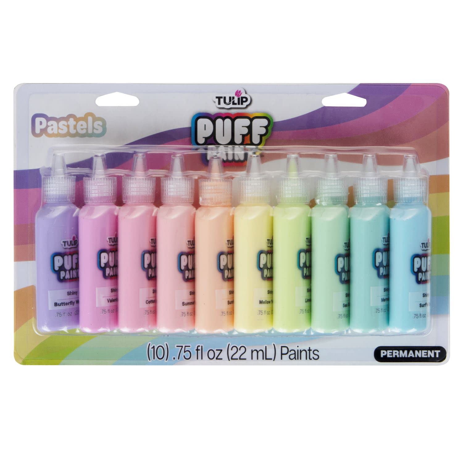 TULIP Puff Paint Pastel Colors 10-pack, Multi-Surface, Premium Quality, Nontoxic & Waterproof Craft Paint, Permanent on Fabric, 10-color pack