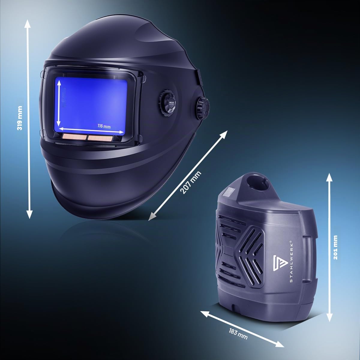 STAHLWERK Casque de soudage Automatique 3-en-1 Booster AIR – Masque de Soudeur avec Adduction d'air assistée, système PAPR, True Colour, obscurcissement Auto. DIN 4-13, Classe Optique 1/1/1/2