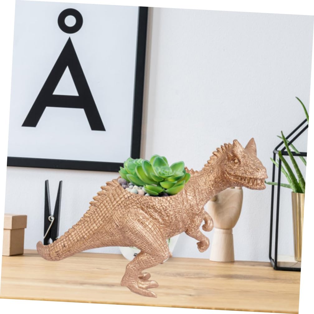 ibasenice Kreativer Dinosaurier Tischblumentopf aus Kunstharz, Gold | Sukkulenten und Kleine Blumen, Dekorativ für Fensterbänke und Tische, 1 Stück