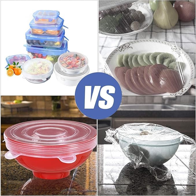Surinka Silicone Stretch Lids Rectangle, Reusable Food Container Lids, BPA-Free, Eco-Friendly Curved Dish   Covers, Microwave, Oven & Dishwasher Safe (Round+Squre-pack of 12) - Image 8 thumbnail