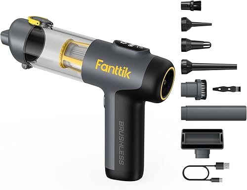 Fanttik Slim V9 Mix - Aspiradora para automóvil, plumero de aire de mano 4 en 1, potencia de succión de 12000 PA con pantalla LED inteligente, mini