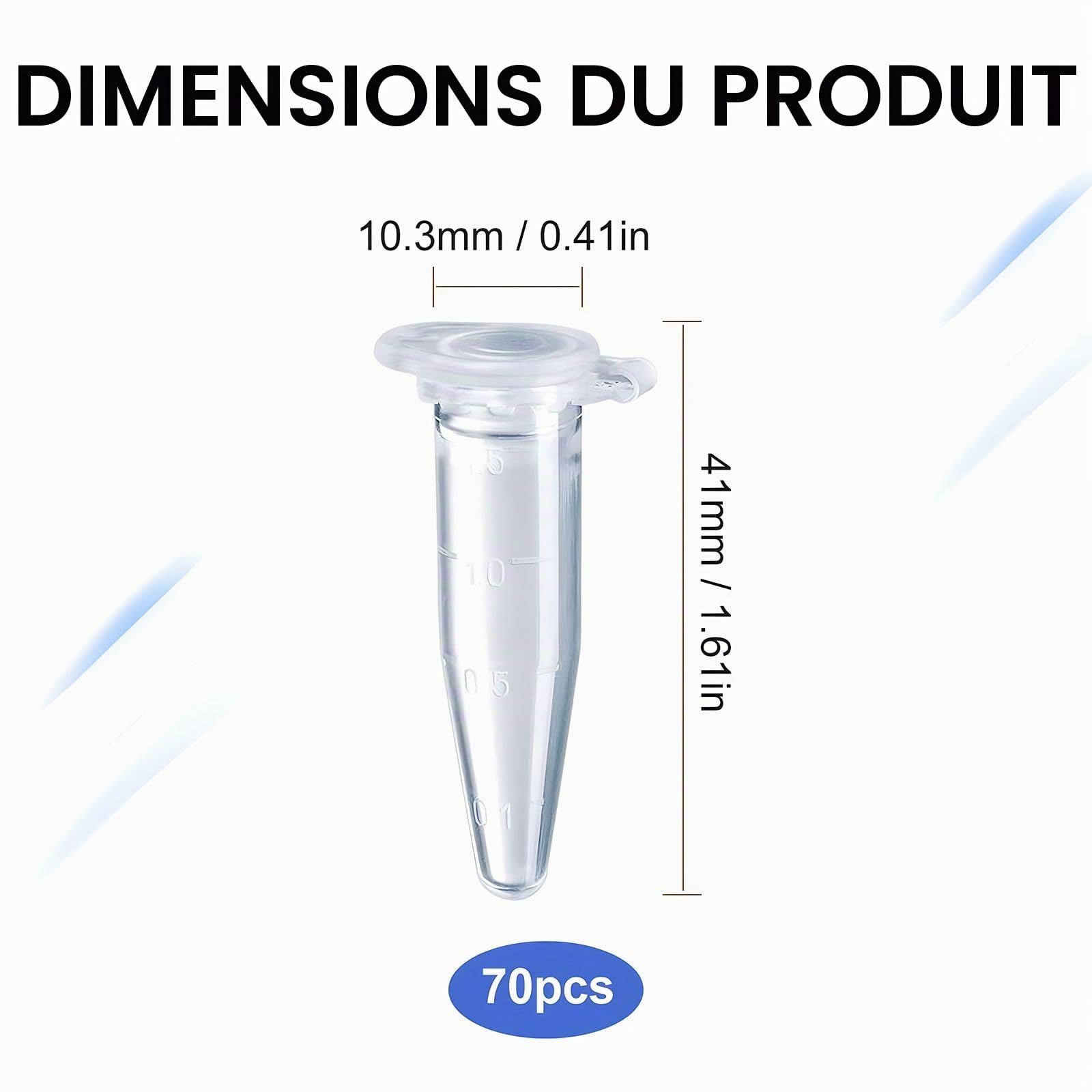 Lot de 70 1.5ml Tube à Centrifuger, Tubes à Essai en Plastique, Flacons Coniques pour Laboratoire, Idéal pour le Stockage des Échantillons et la Centrifugation