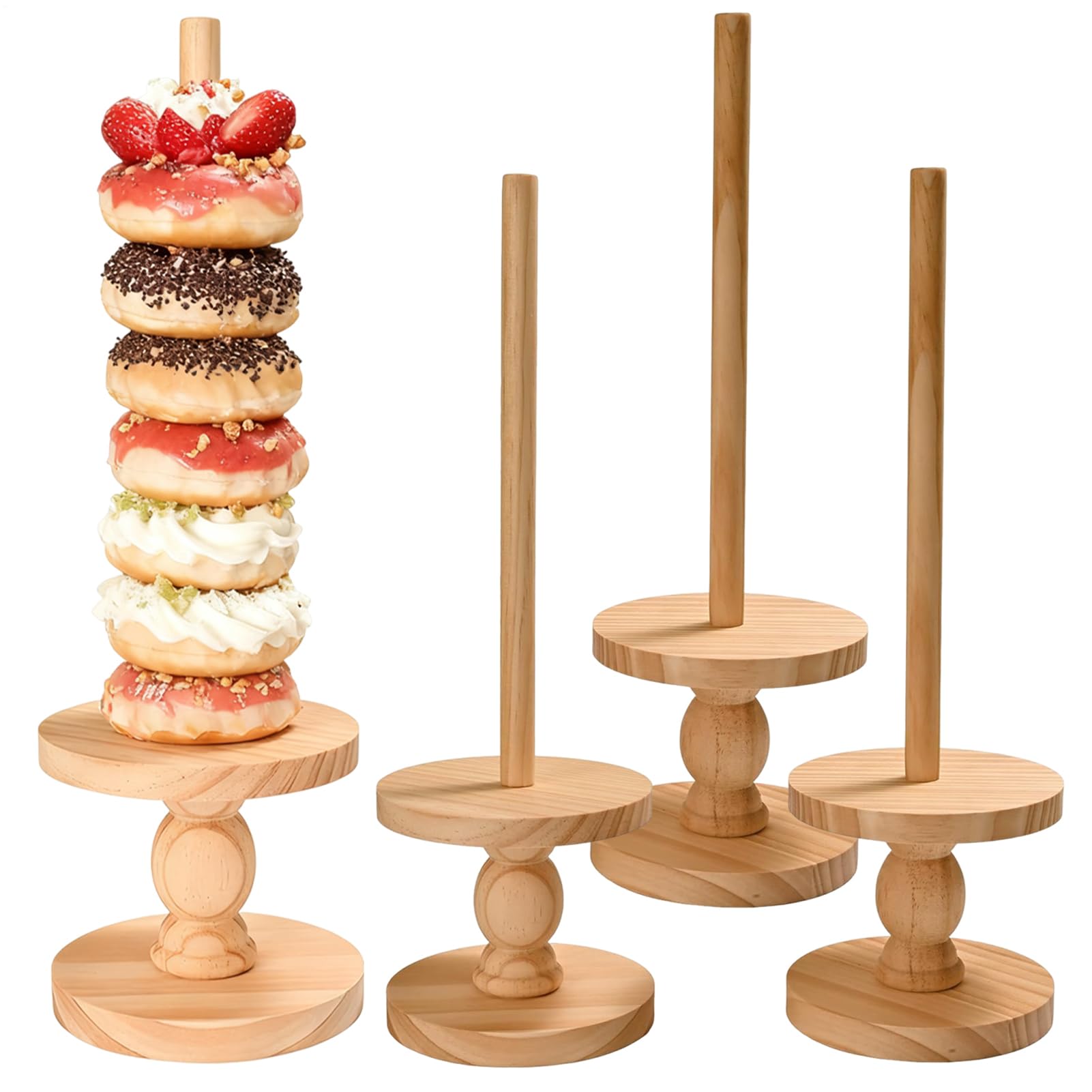 Torre De 4 Piezas Exhibición Decoración Rústica | Portabagels De Madera Para Para Postres Bodas Cumpleaños Navidad Shower Servicio De Mesa Buffet Hogar Restaurante Casa De