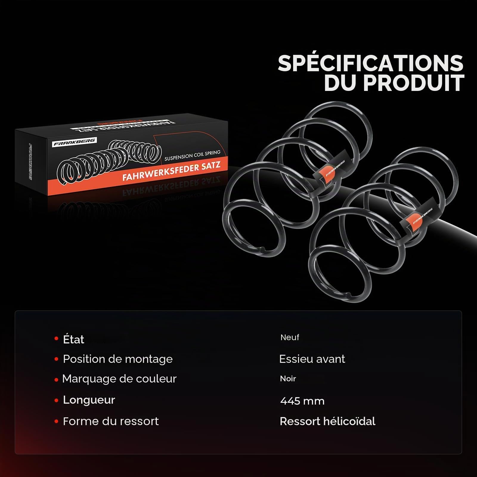 Frankberg 2 ressorts de suspension pour essieu avant 5002FV | Compatible avec: 307 3A/C, C4 I LC, 307 Pause 3E, 307 SW 3H, C4 Coupé LA