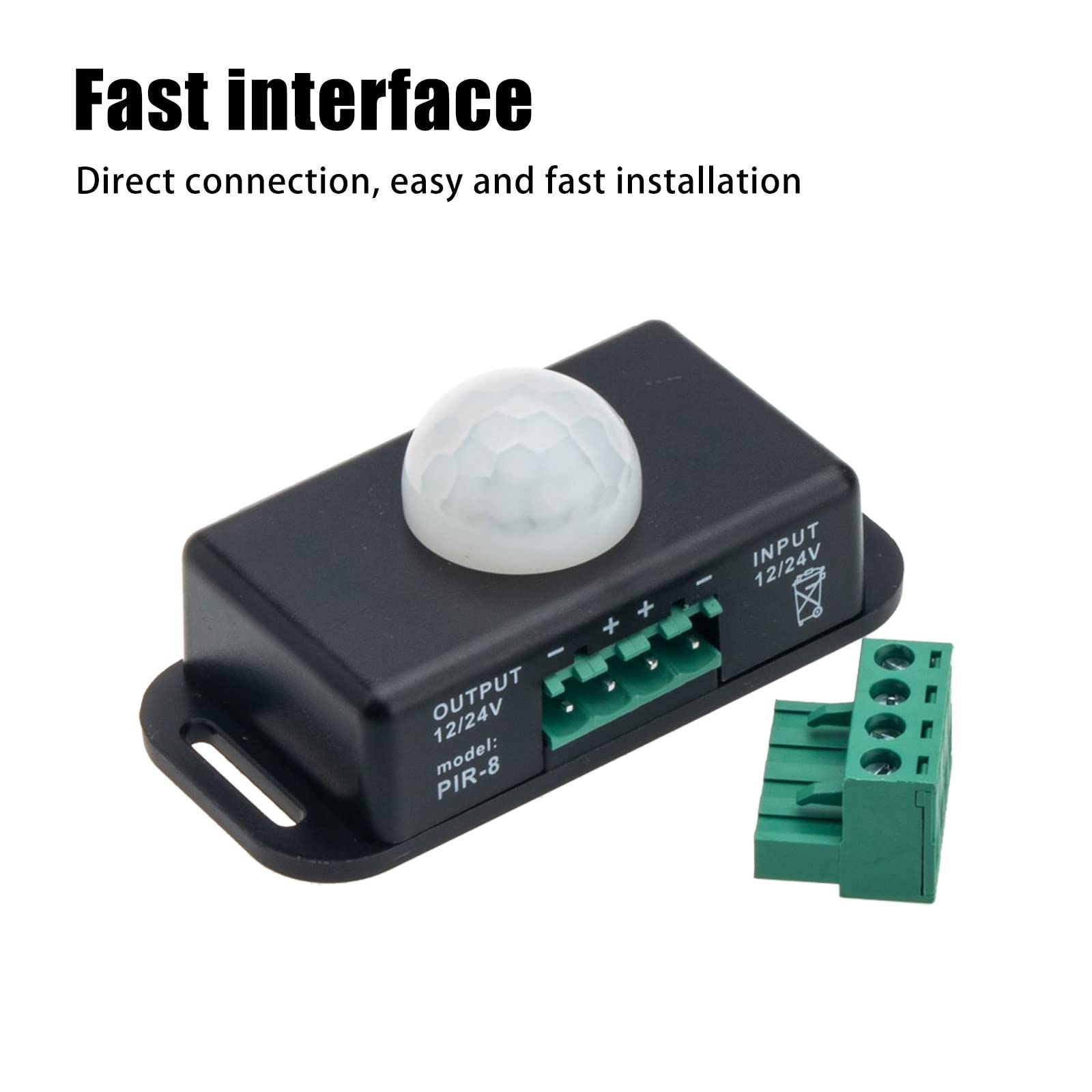 Sensor de movimiento PIR de 12 V 24 V, 8 unidades, sensor de movimiento LED, interruptor de luz, detector de movimiento infrarrojo, controlador de interruptor de luz para tiras de luces LED flexibles