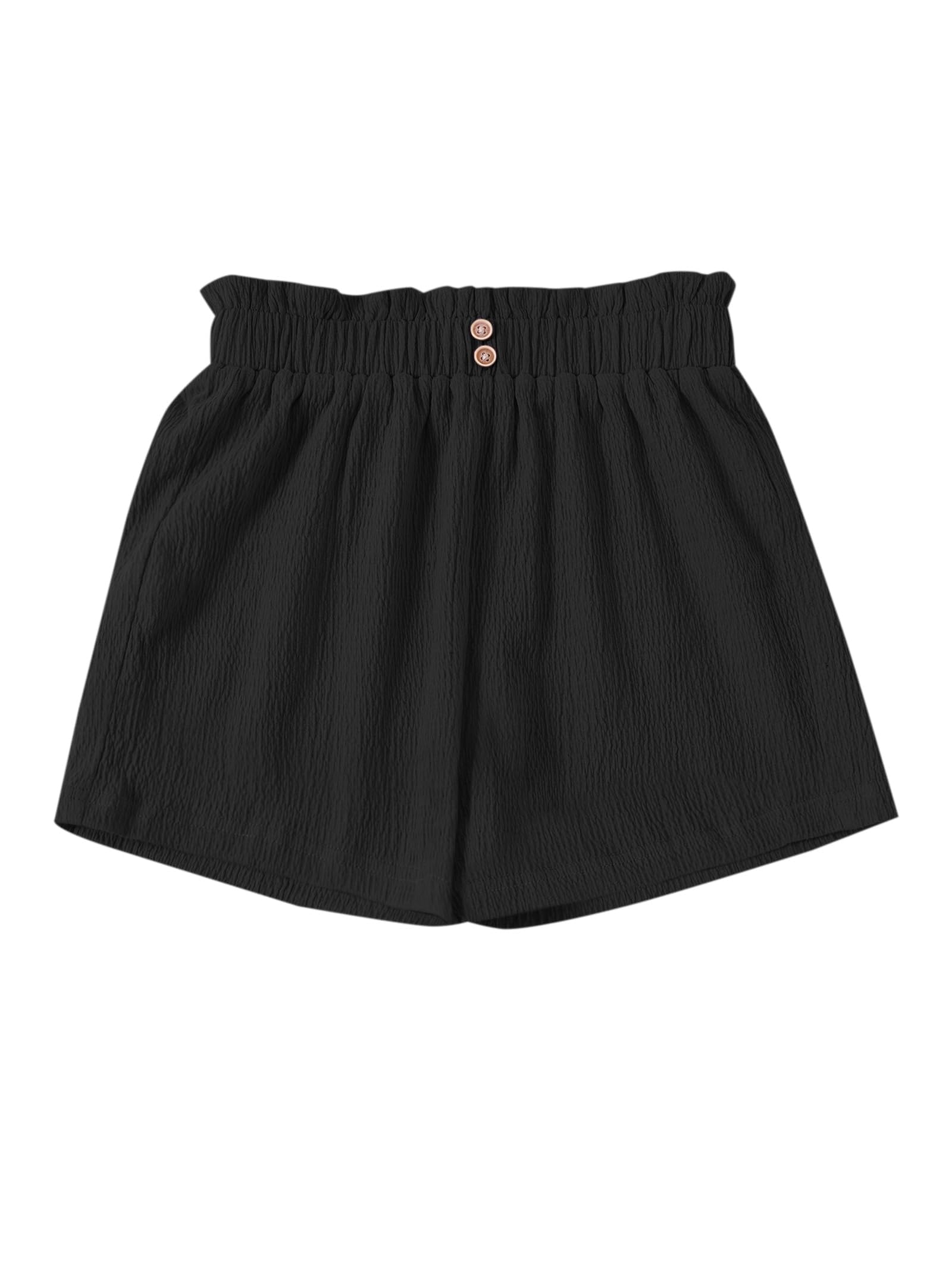 Ecolala Girls' Casual Ruffled Paperbag Waist Shorts Elastic Summer Wide Leg Shorts