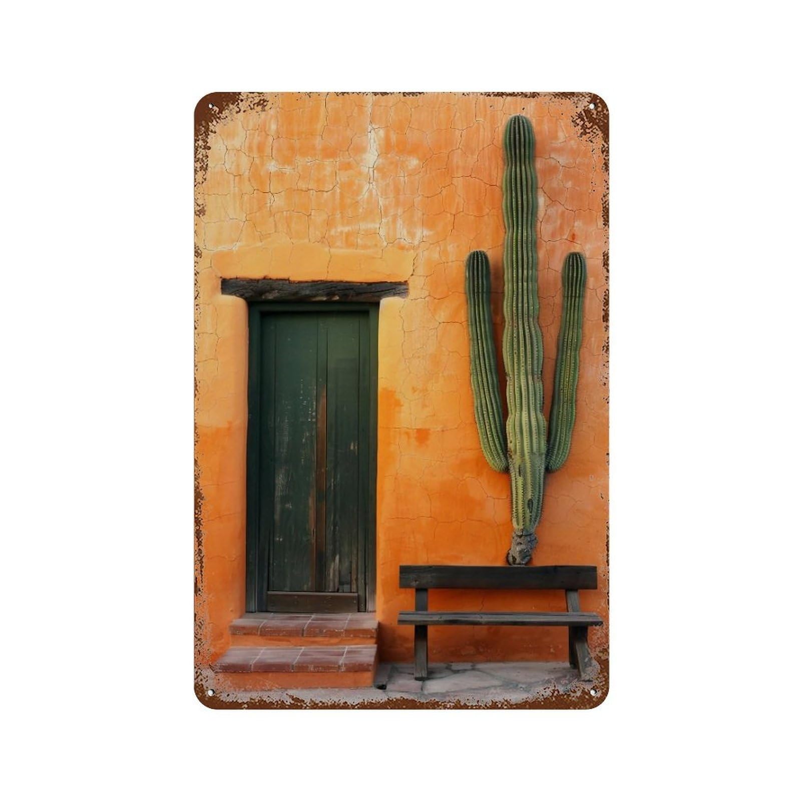 WUJHGRSG Contrast Terracotta Wall Saguaro Courtyard 01 Wall Art Retro Iron Vintage Metal Tin Sign Poster Modern Decor for Home Cofffee Club Bar Shop Style 30x20cm