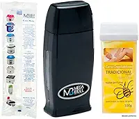 Kit Depilação Roll-On Bivolt Aquecedor + Cera Com Mel + 25 Folhas TNT Prático, Seguro e Econômico Uso Profissional ou Doméstico (PRETO)