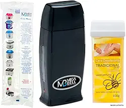 Kit Depilação Roll-On Bivolt Aquecedor + Cera Com Mel + 25 Folhas TNT Prático, Seguro e Econômico Uso Profissional ou Doméstico (PRETO)