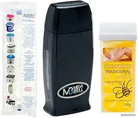 Kit Depilação Roll-On Bivolt Aquecedor + Cera Com Mel + 25 Folhas TNT Prático, Seguro e Econômico Uso Profissional ou Doméstico (PRETO)