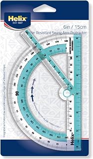 Helix Swing Arm Protractor 180° Rotation - Precise Angle Measurer for Students with Ruler & Shatter-Resistant Design