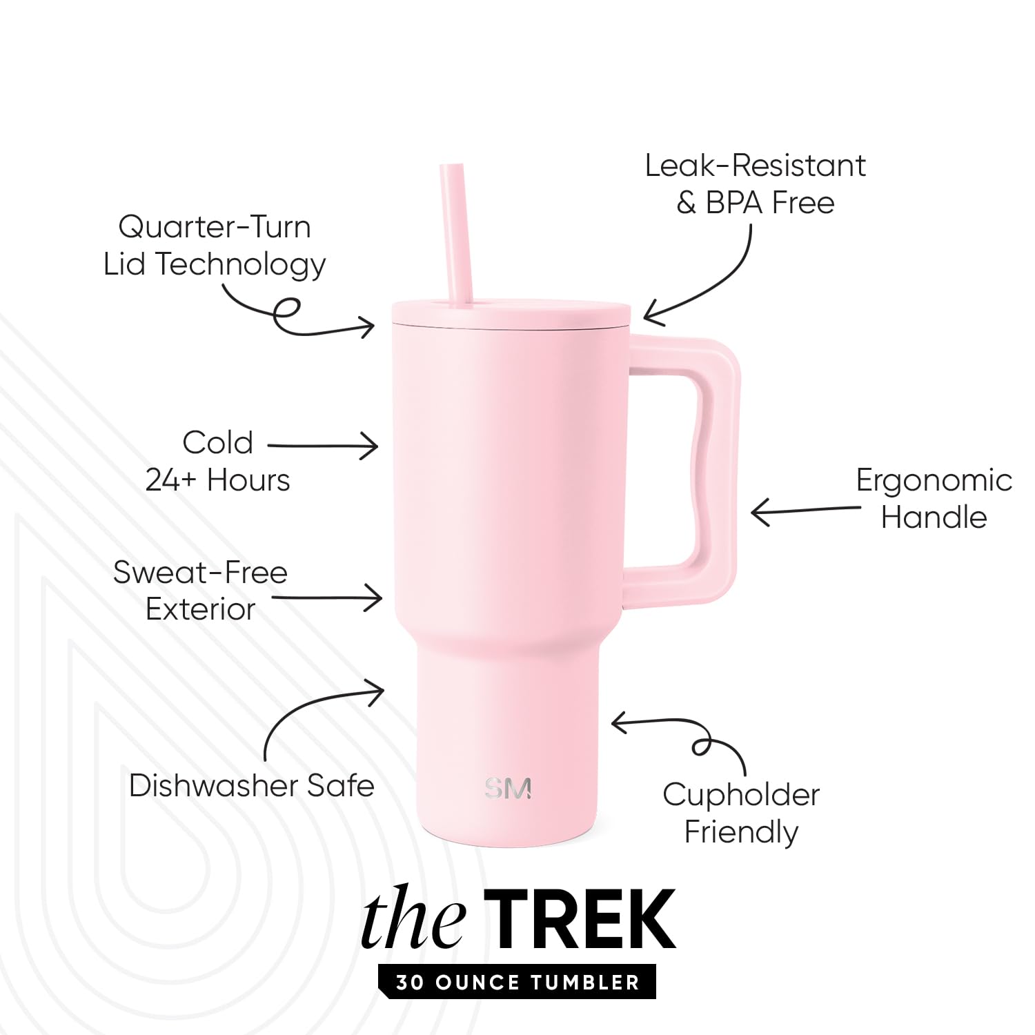 Simple Modern 30 oz Trek Tumbler with Handle and Straw, Blush, 890 ml - Image 2