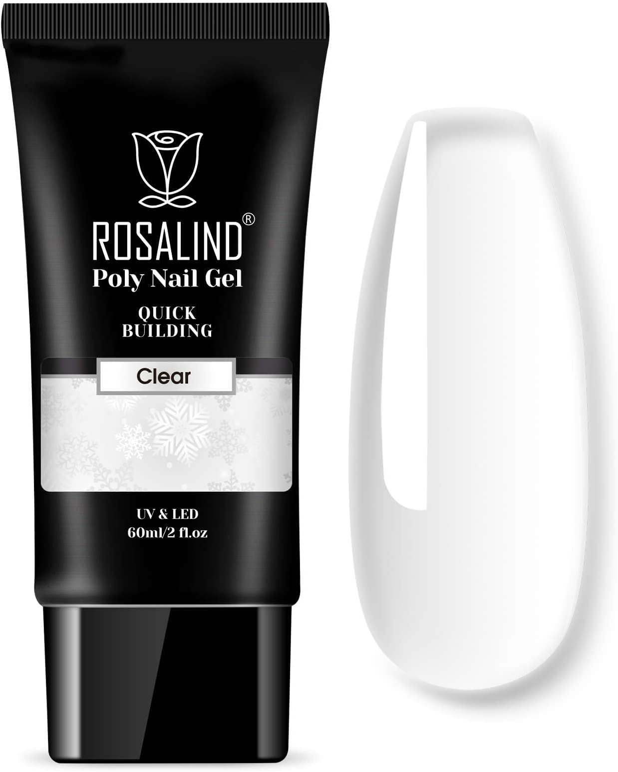2 oz Clear Poly Nail Gel - Professional Nail Extension Gel for Long Lasting DIY & Salon Nails, Quick Dry UV/LED Light Cured Transparent Builder Clear Gels Base