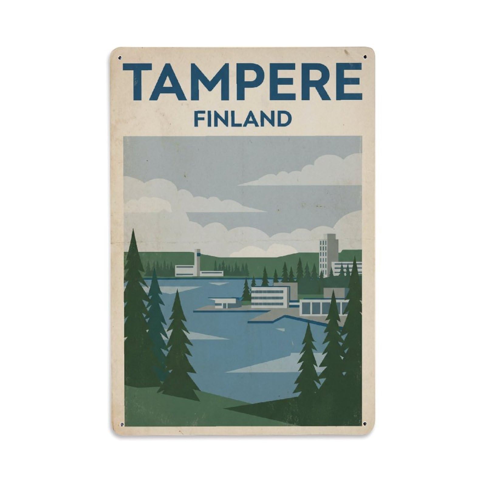 Travel Retro Finland Tampere Metal Tin Sign Plaque Wall Decor for Cafe, Club Bar, Office, Garden Metal Poster 8x12Inch