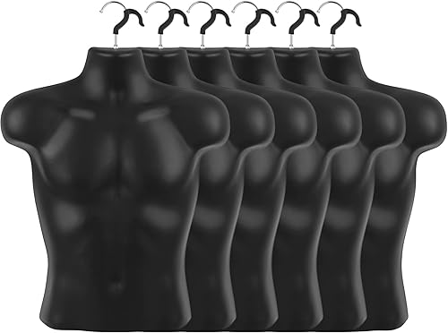 Lallisa Paquete de 3 Torsos de Maniquí Masculino Forma de Sastre Exhibidor de Camisetas Medio Cuerpo de Maniquí Cintura Redondeada Espalda Hueca con