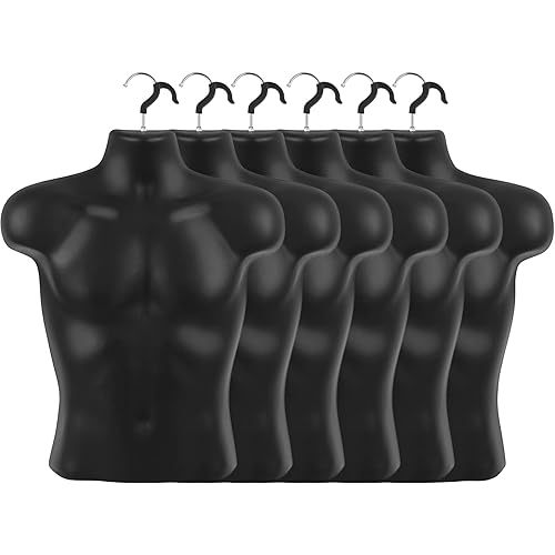 Lallisa 6 Pack Male Mannequin Torso Dress Form Halloween T Shirt Display Half Mannequin Body Rounded Waist Hollow Back Body with Hanging Hook for Clothes Display Shows Photos or Design Sewing