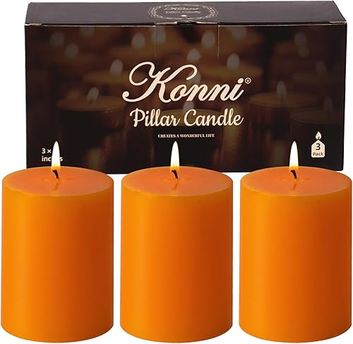 Miniatura 54 de KONNI Juego de 3 velas de pilar rojo sin perfume de 3 x 4 pulgadas, velas de 39 horas de combustión, velas redondas grandes sin humo y sin goteo
