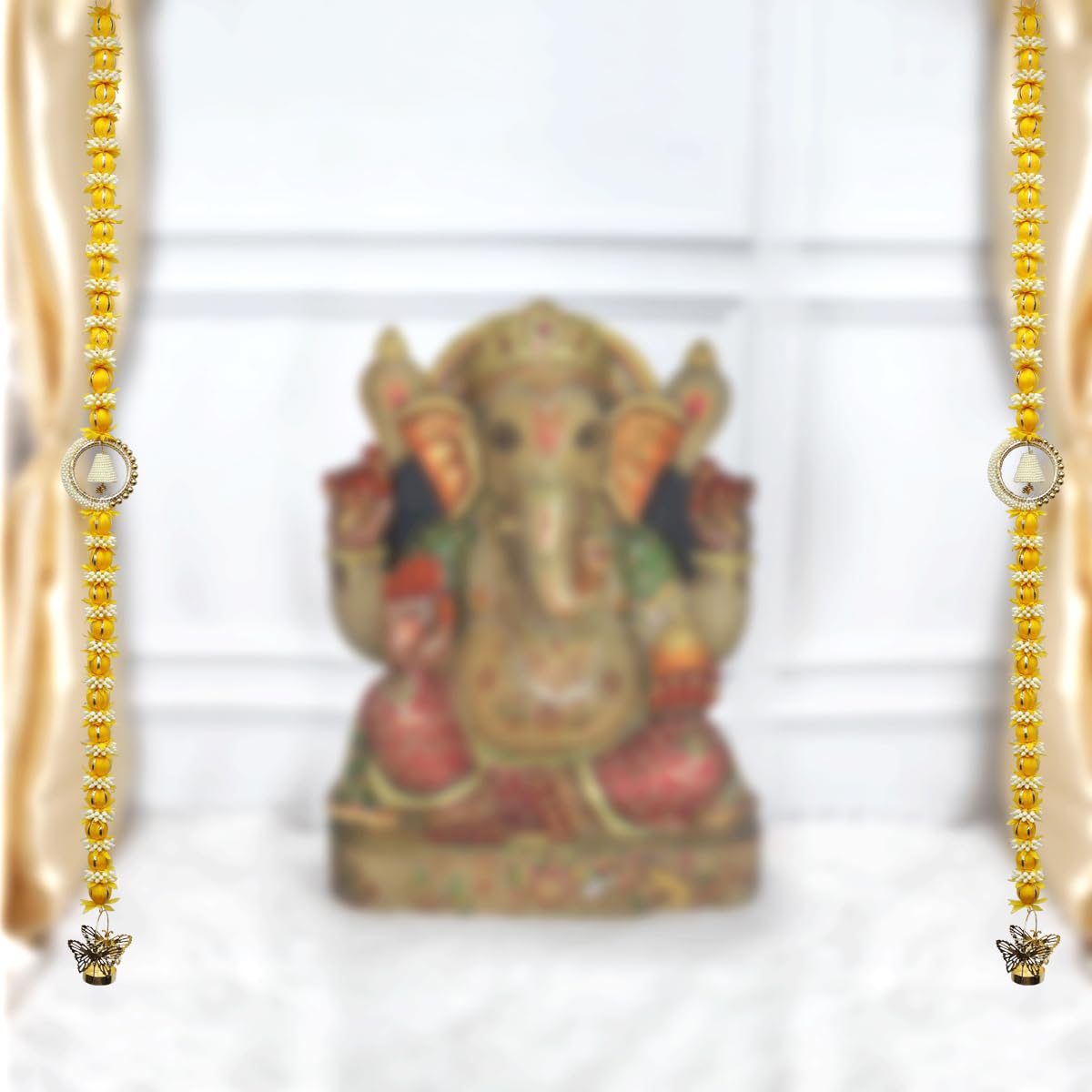 Yellow Marigold Flower Hanging Wall Decor for Home Decoration | Artificial Flower Toran for Pooja Room & Home Temple | Decorative Wall Hanging for Gudi Padwa 1