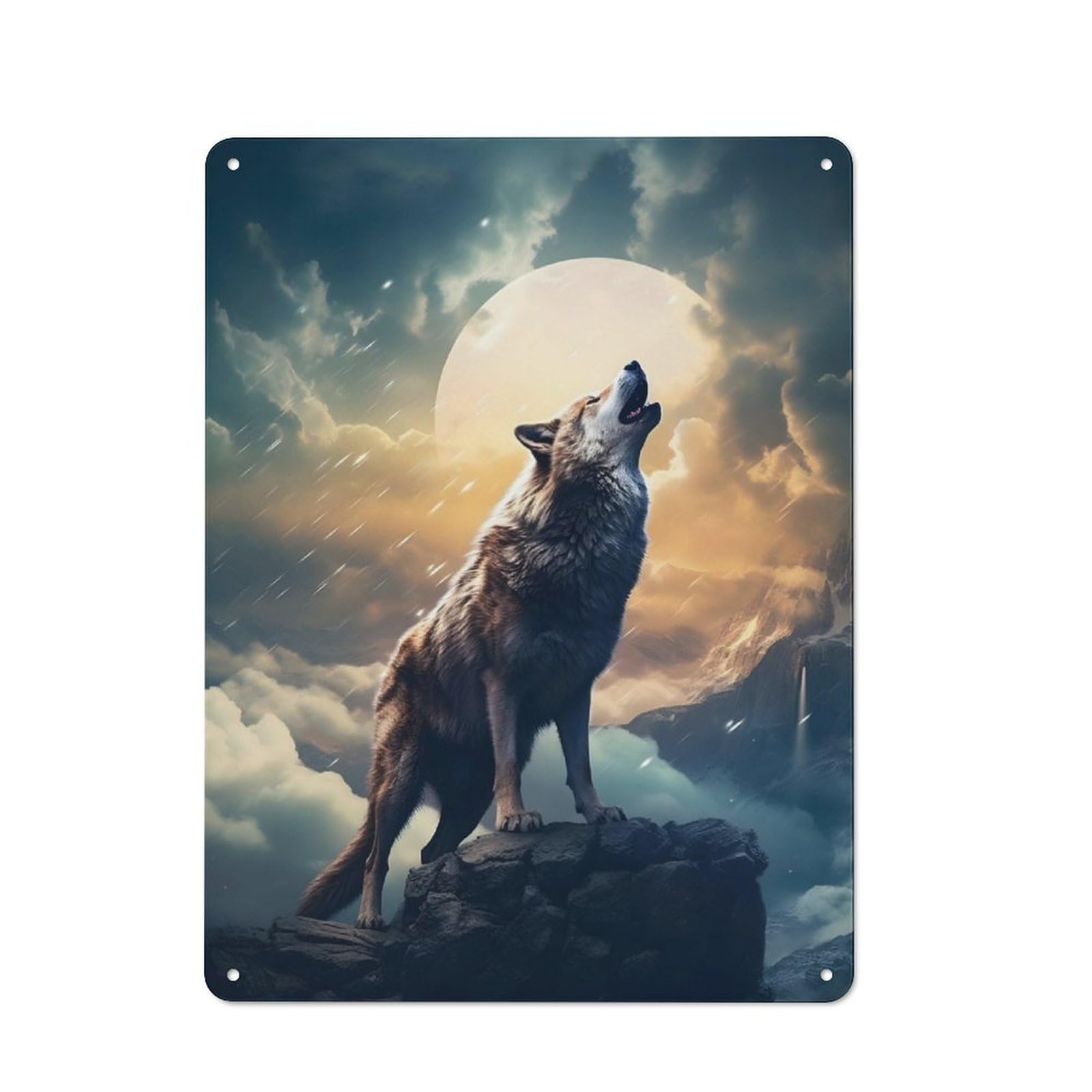 Junmoney Mystic Moon Wolf Tin Wall Plaque 40X30cm With For Man Cave Or Games Room, For Vintage Wall Decor Fans, For Themed Room Decoration