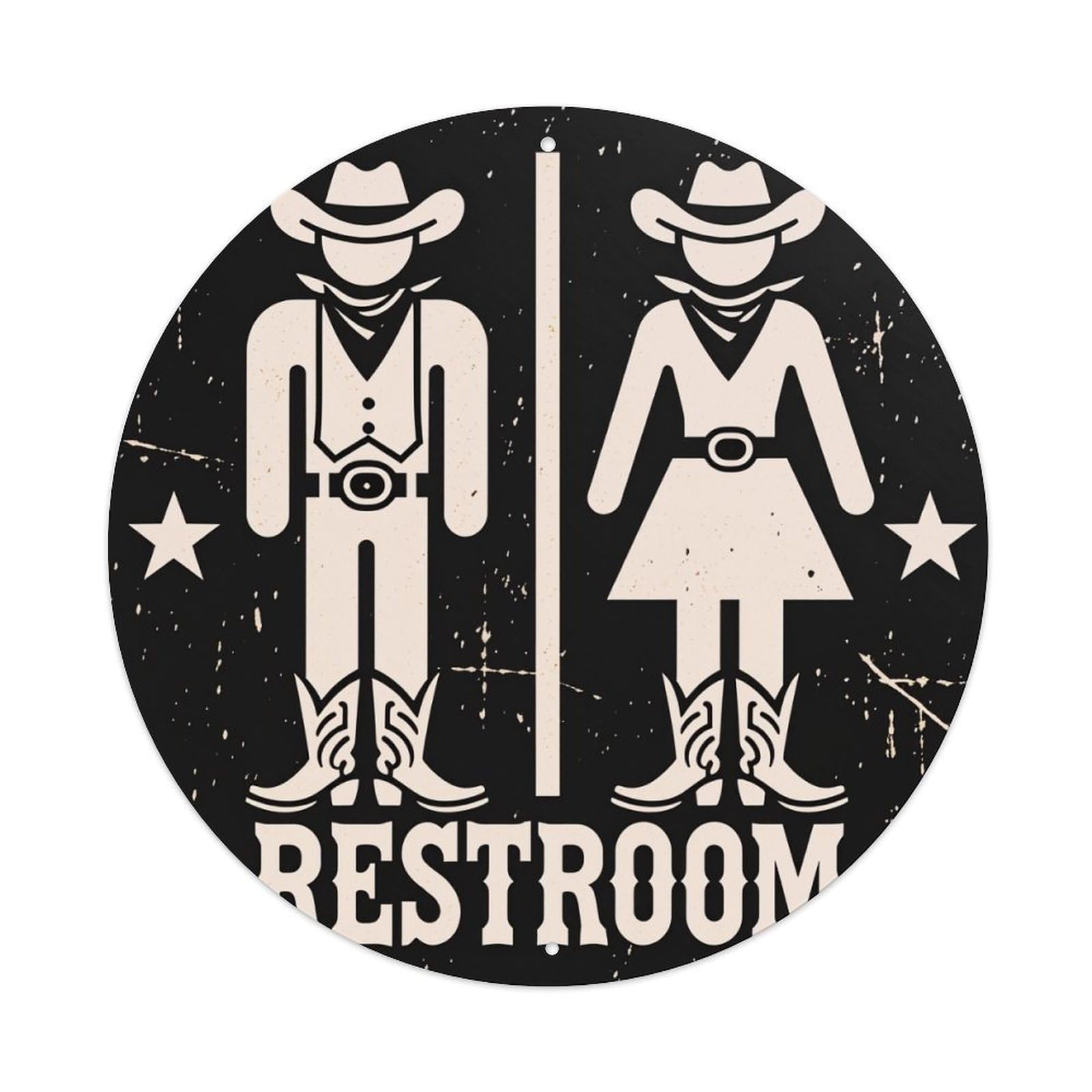 Cowboy And Cowgirl Restroom Sign Vintage Metal Tin Sign Retro Wall Decor for Home Bar Garage Cafe, Indoor & Outdoor Decorative，circle Metal Poster, 8x8 Inch