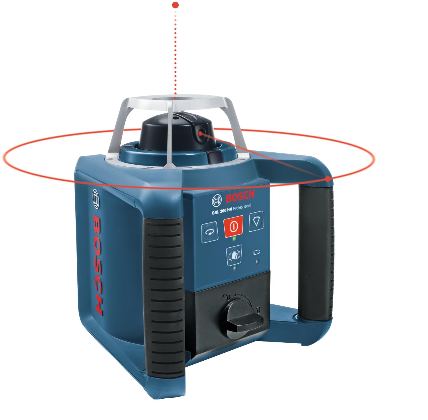 Bosch Professional Livella Laser Rotante GRL 300 HV (Laser Rosso, Ricevitore Laser LR 1 con staffa, Raggio D'Azione: Fino A 300 m (Diametro), batterie ricaricabili, adattatore batteria, L-​Boxx)