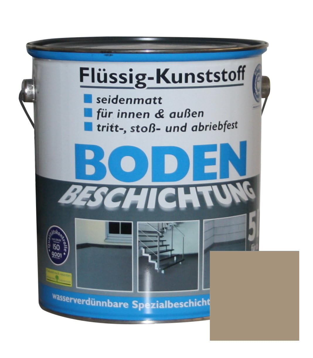 Plastica liquida, 5 l, rivestimento per pavimenti, 50 m², vernice per calcestruzzo e massetto, rivestimento per pavimenti, per interni ed esterni, terrazze e cantine, beige grigiastro RAL 1019