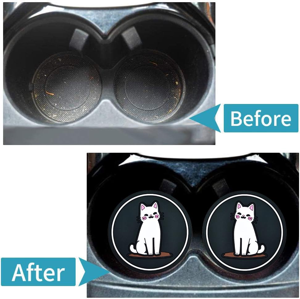 2 Pack Portavasos de Gato Blanco para Auto 2.75 Pulgadas miniatura 4