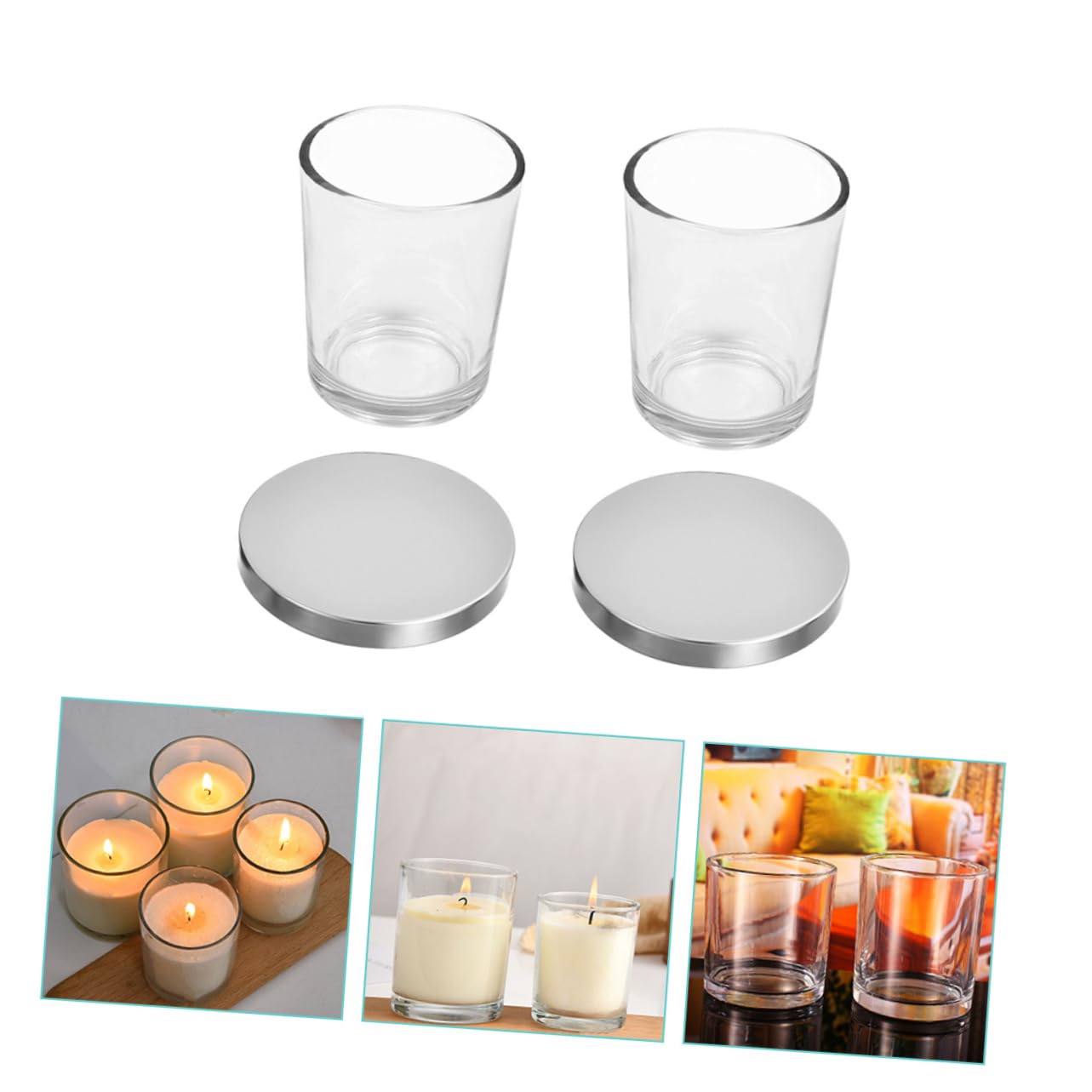 Gogogmee 2pc Glass Candle Jars Vessels for DIY Candle Making Airtight Lid Elegant Decor Home Gathering Decorations