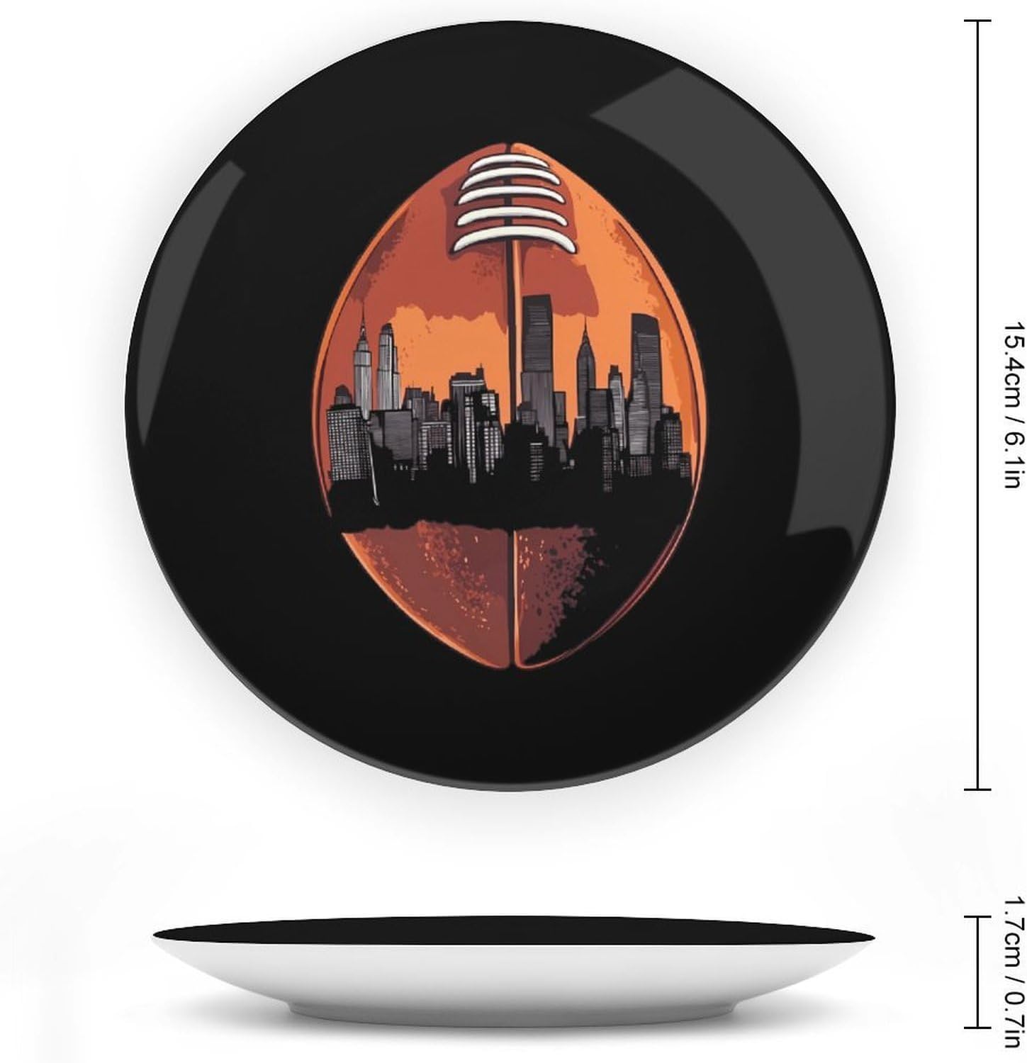 Football City Skyline Bone China Decorative Plate with Stand Home Dessert Plates Gift for Men Women 6inch