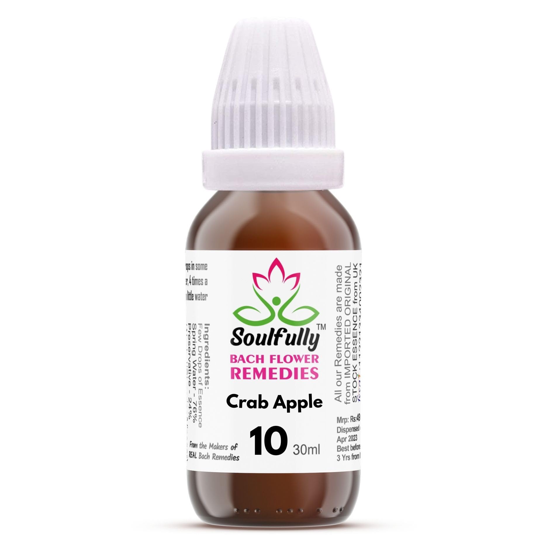 SOULFULLY Crab Apple Drops 30ml - Original Imported Flower Therapy Remedies by Dr EdwardBach prepared from the first Concentrate