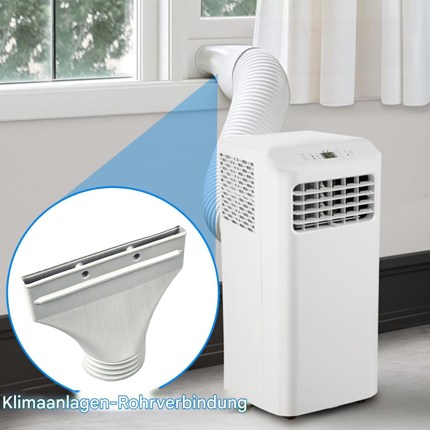 Przyłącze powietrza wylotowego do okna, wąż wylotowy do klimatyzatora, profil 2 cm do okien uchylnych – w zestawie zaczepy blokujące do klimatyzacji, namiotu do uprawy roślin i węża do suszarki