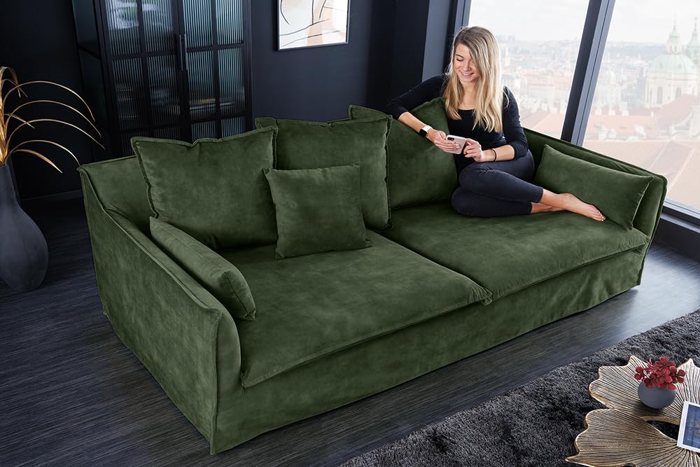 3-Sitzer Sofa HEAVEN - 200cm - dunkelgrün - Samt - Federkern Hussensofa