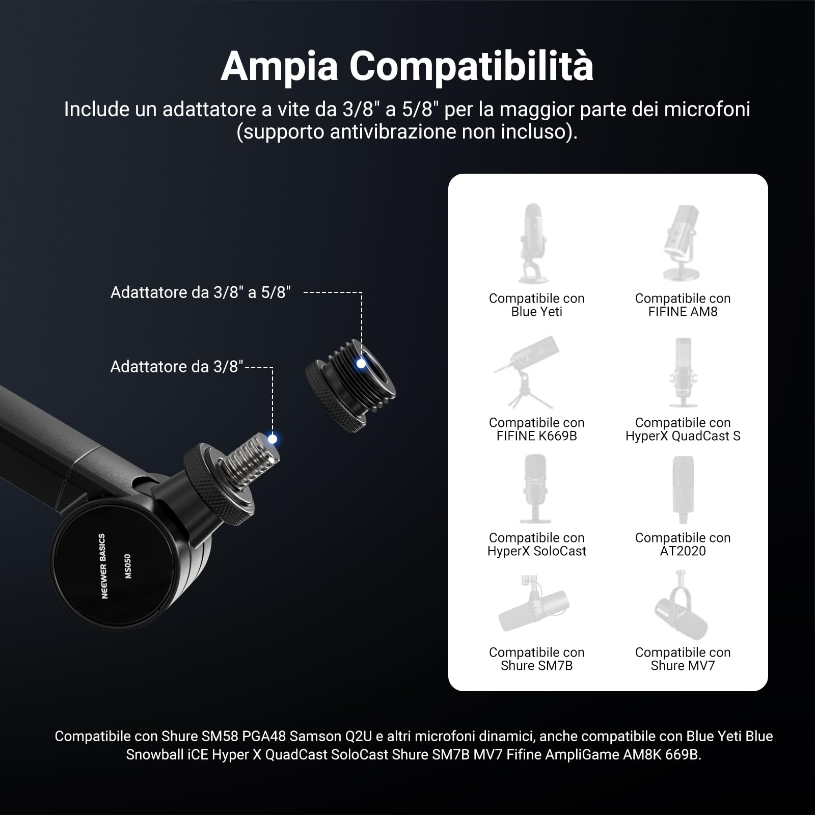 NEEWER BASICS Braccio Microfono, 31" Supporto Mic da Tavolo Flessibile, Compatibile con Blue Yeti FIFINE AM8 K669B HyperX QuadCast S SoloCast AT2020 Shure SM7B MV7 per Gaming Streaming Riprese, MS050