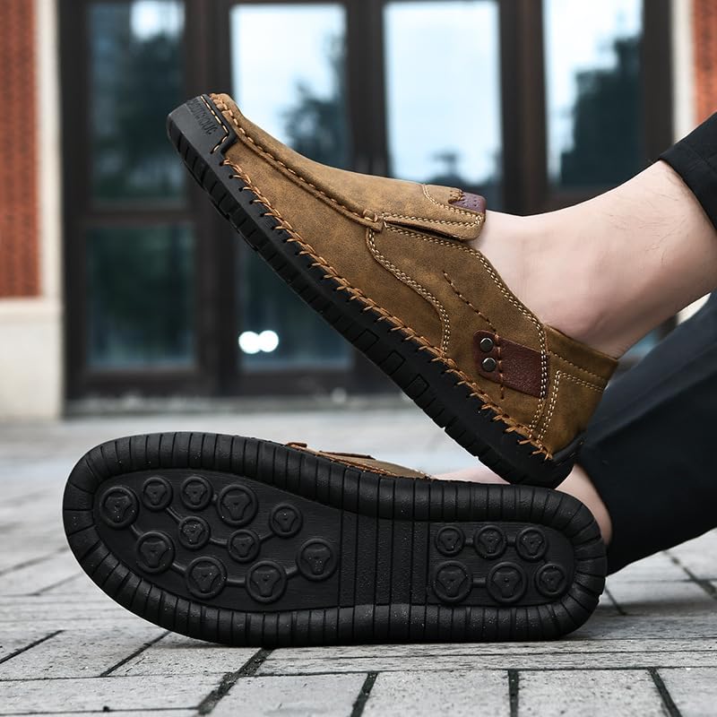 Men's Large-Sized Slip-on Loafers - Breathable Synthetic Material with Anti-Slip Rubber Sole, Suitable for All Seasons with a Comfortable Design, Suitable for Both Casual and Business wear.4