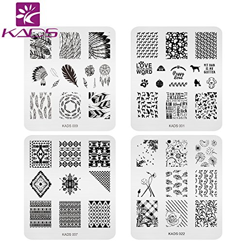 KADS 4 Stück Maniküre Stempelschablonen Nail Art Plates Stamping Nagel Bildstempel Schablone Metallplatten Nagel Tattoo – Bild 6