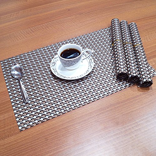 Image of Story@Home PVC Heat Resistant Placemat Washable Non-Slip Table Mats Set of 4 for Dining Kitchen Restaurant Table Decoration, (45x30 cm, Checks) - Copper