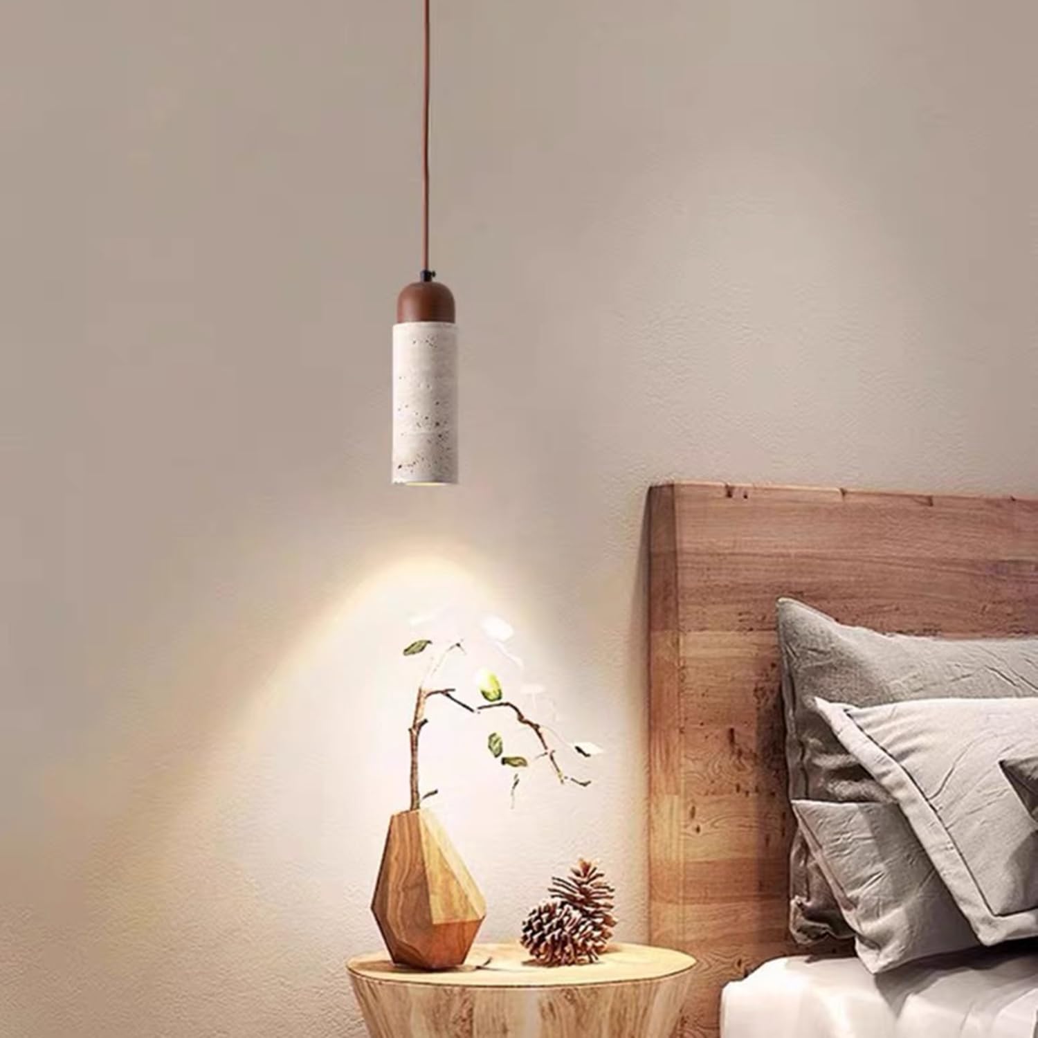 Lampada a sospensione in pietra di travertino a