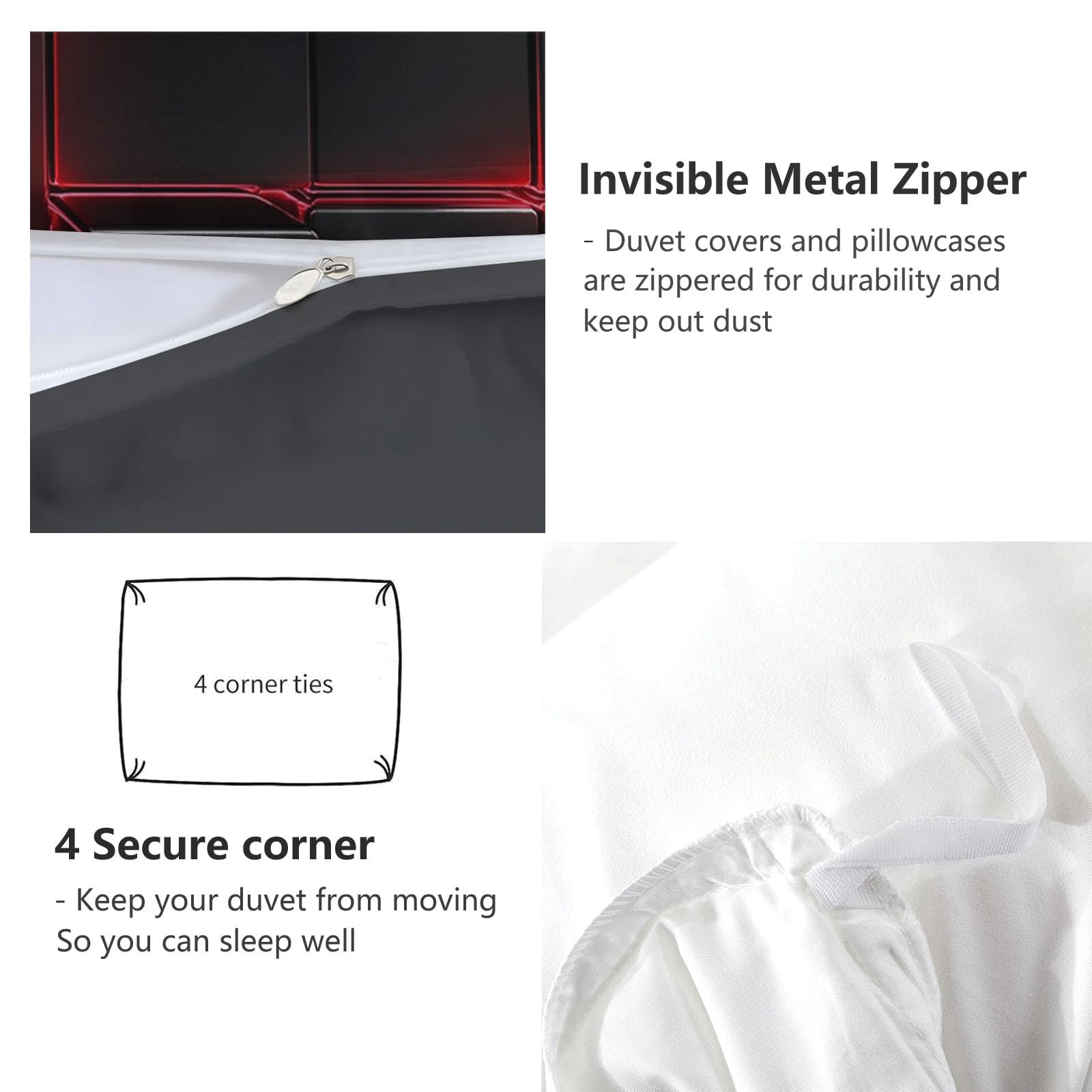 Juego de Funda Nordica Cama 135/150 Patrón Cubos Negros Y Rojos 3D Fundas Edredón, 220 x 240 cm Funda Nórdica y 2 x Fundas de Almohada de 50x75 cm Microfibra Suave Transpirable, Gris Oscuro