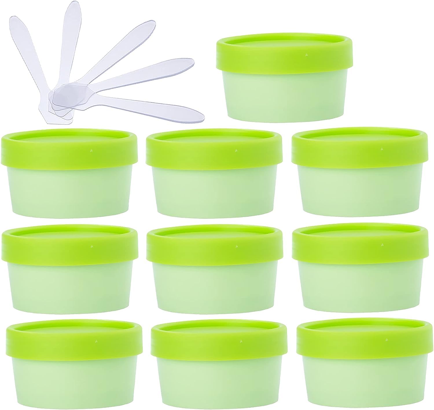 FLYIODFCXV cosmetic jar, 10 PC Plastic Storage Jars with Inner Liner for Body Hand Face Cream Lotion Gel 5X Spatula(Green,50ml)