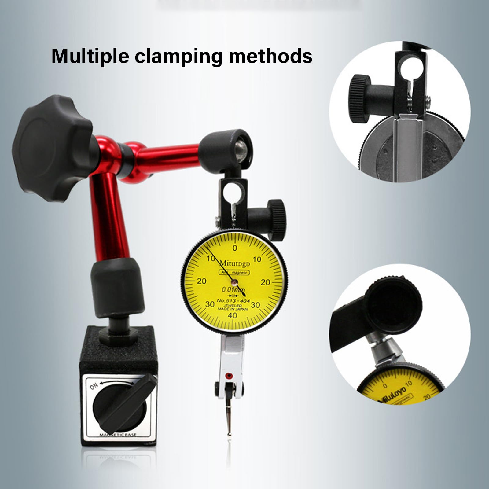Medidores de diales y base de soporte para instrumentos de medición, brazo ajustable, diseño protector preciso de mesa de trabajo