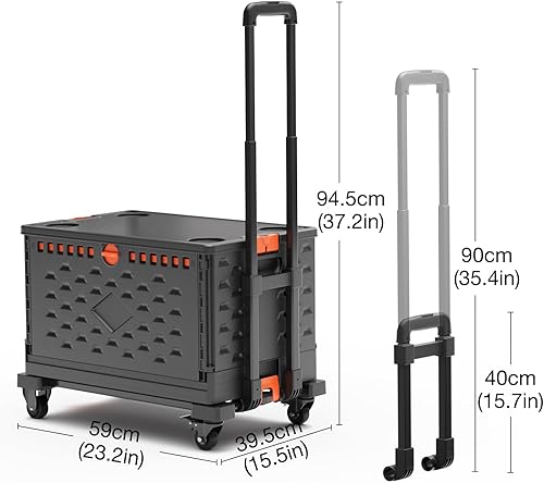 Miniatura 7 de Carro de mano plegable portátil, carrito de mano plegable con capacidad de 308 libras, mango telescópico, carrito utilitario plegable ligero y
