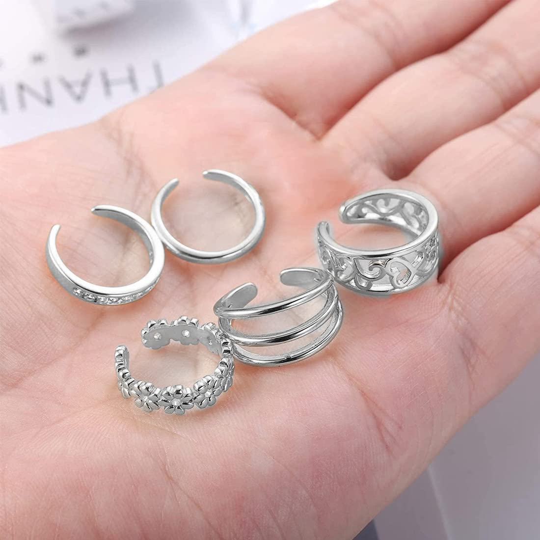 5 szt. 926 Sterling Silver Toe Rings dla kobiet, zestaw biżuterii z otwartymi regulowanymi pierścieniami