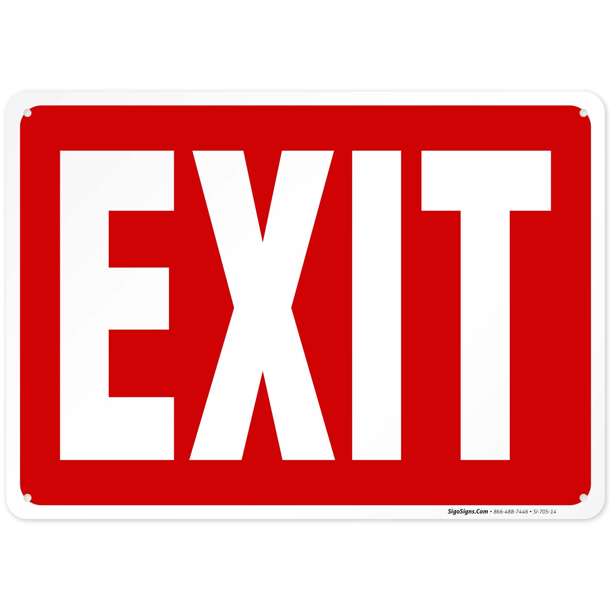 Exit Red Background Sign, 10x14 Inches, Rust Free .040 Aluminum, Fade Resistant, Made in USA
