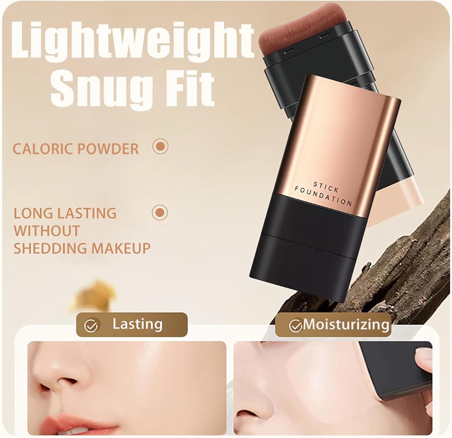 CHIDDHAN Luxury Anti-Wrinkle Foundation Stick, 2 in 1 Waterproof Long-Lasting Double Head Foundation Make Up Stick with Brush, (Natural, 1 PCS) 1