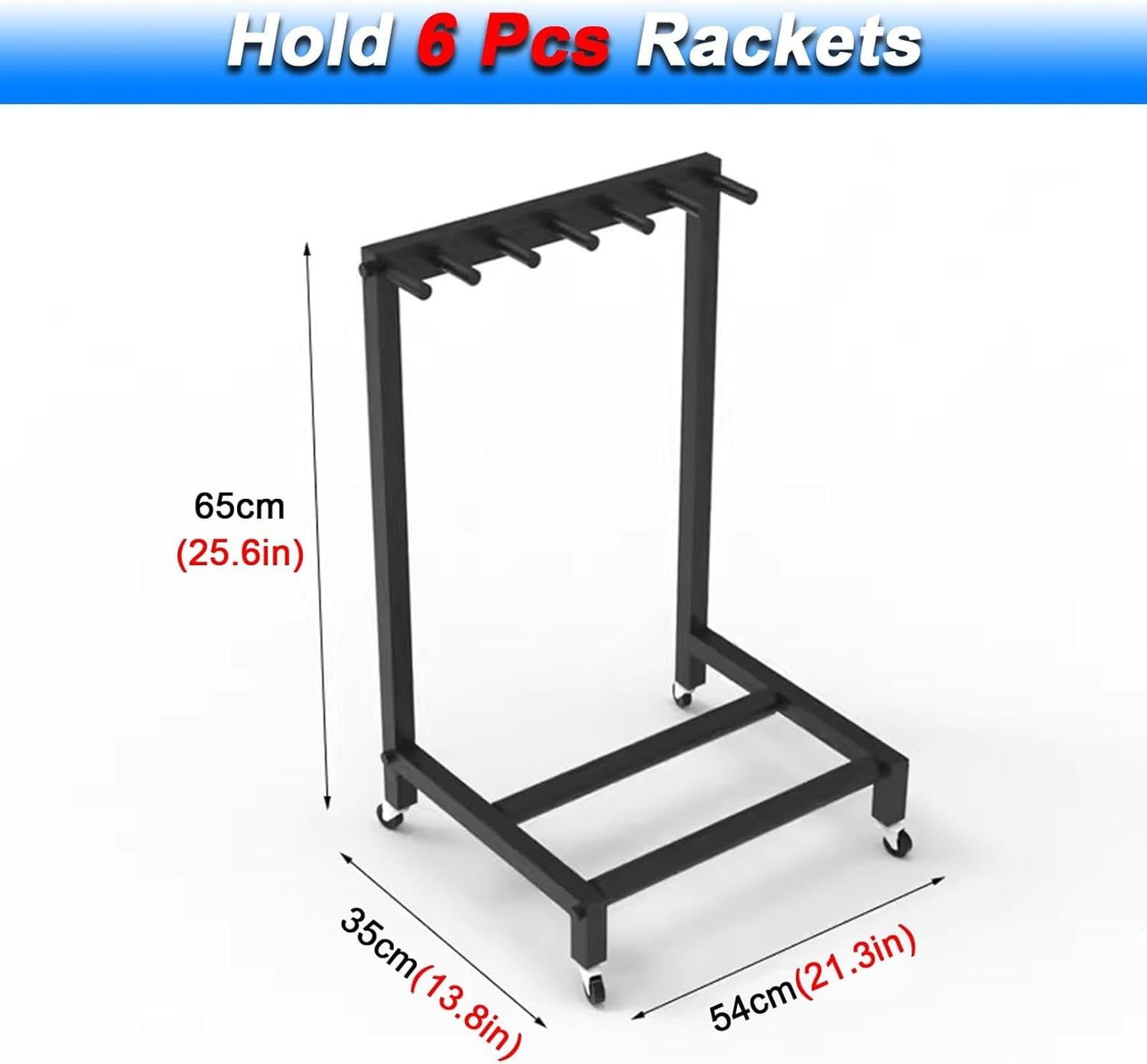 Basketball Ball Storage Rack Kids Tennis Racquet Storage Rack, Home/KindergarteGymnasium Mobile Badminton Racket Metal Display Stand, Hold 5 6 7 Rackets (Black Hold 6 Rac