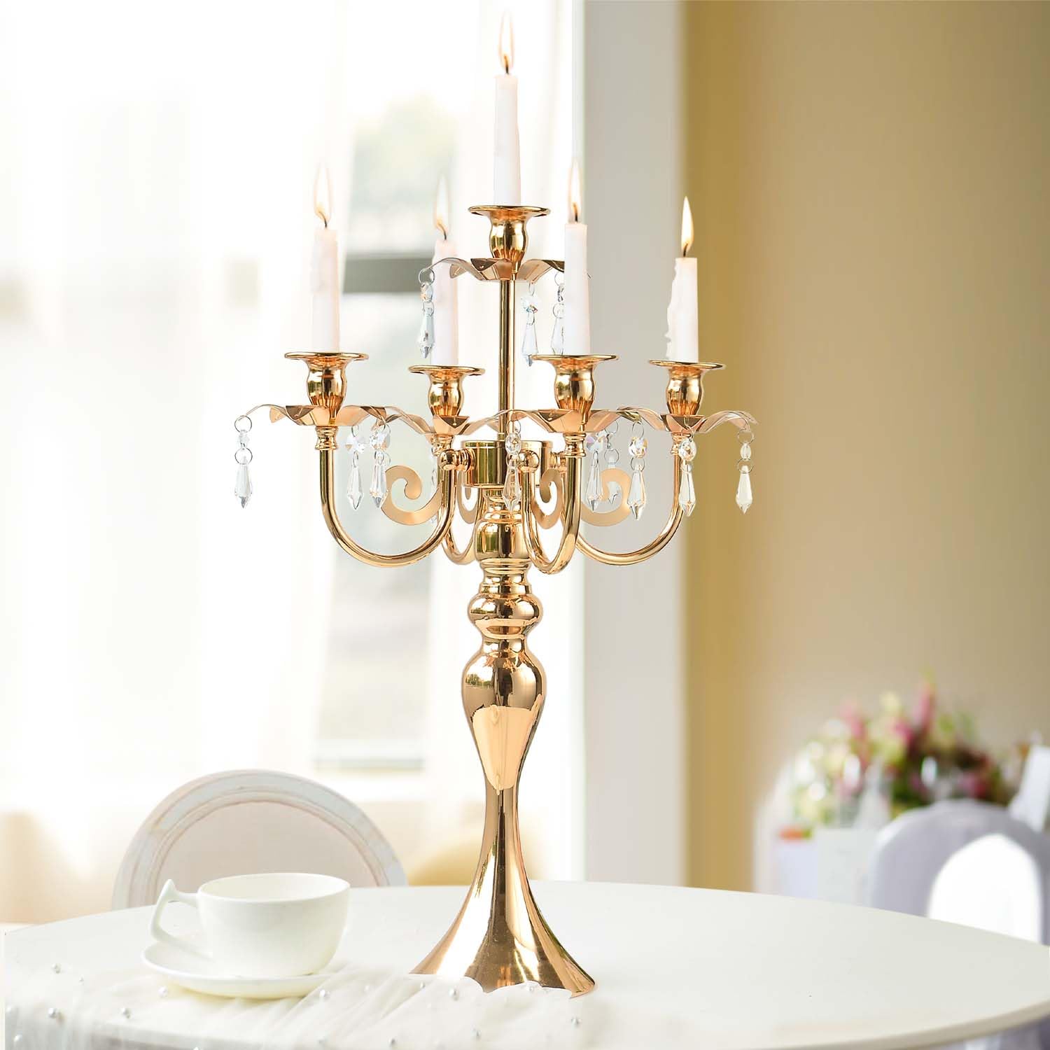 51 cm hoher 5-Armiger Kerzenleuchter für Tisch, eleganter Kerzenhalter aus Metall, Retro-Kerzenständer, Tischdekoration für Party, Events, Zuhause, Hochzeitsdekoration (4, Gold)