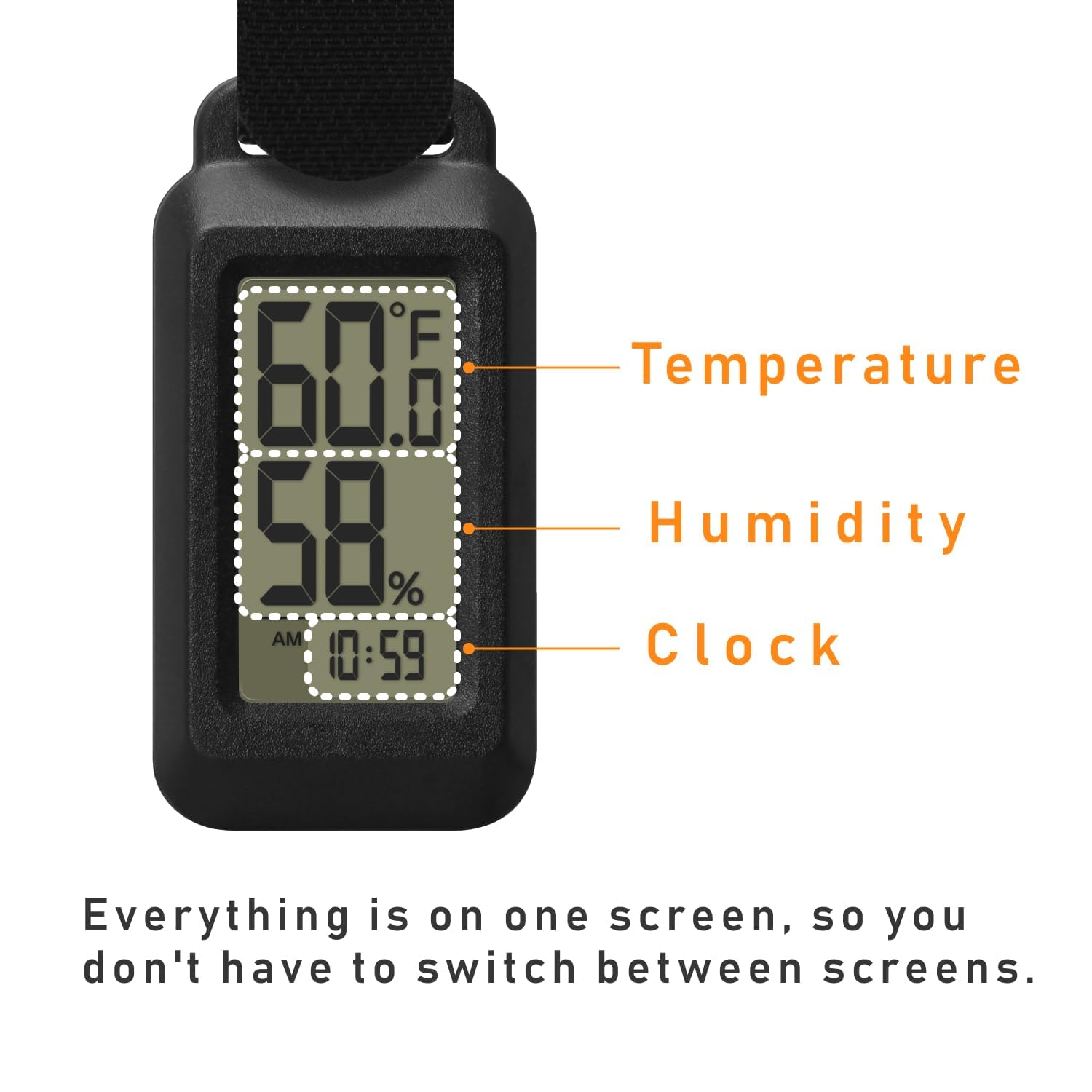 Dretec Portable Digital Thermometer Hygrometer Splash Proof IPX4 Clock Function Backlight for Backpacking, Skiing, Outdoor Thermometer Activity Black