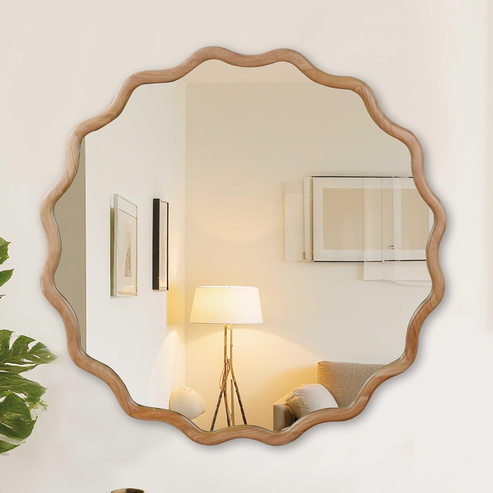 Miroir rond ondulé de 91 cm pour salon campagnard chaleureux et lumineux