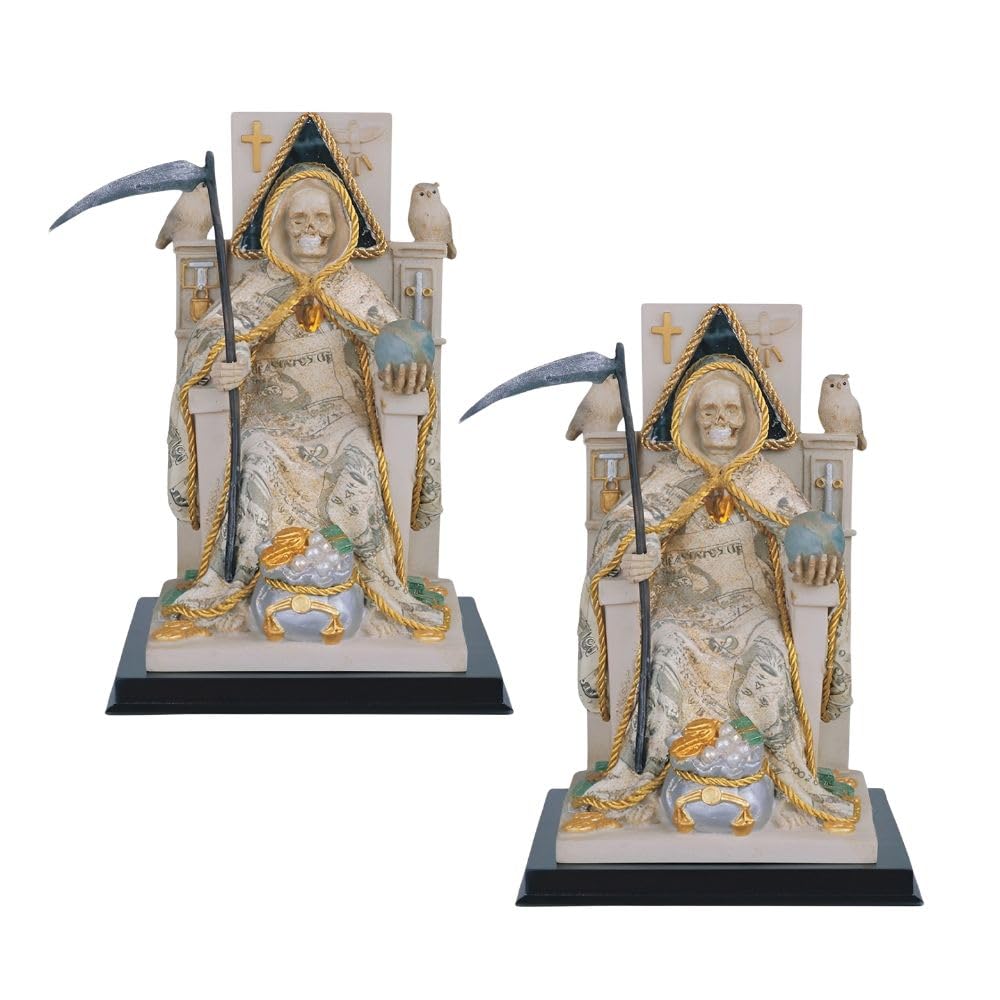 ICE ARMOR 2-PC Gift Set 10" H Santa Muerte with Money Robe Statue Our Lady of The Holy Death Seated Figurine Statue Ornament Home Room Office Decor Ideas